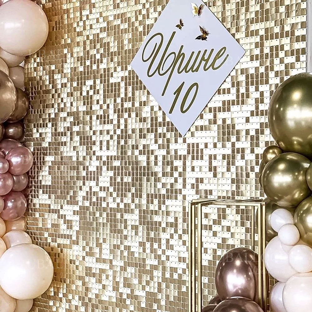 Sequin Fabric Panel - Champagner-Gold-Schimmer-Hintergrundplatten, 12/24 Stück, hellgoldene Pailletten-Glitzerplatten für