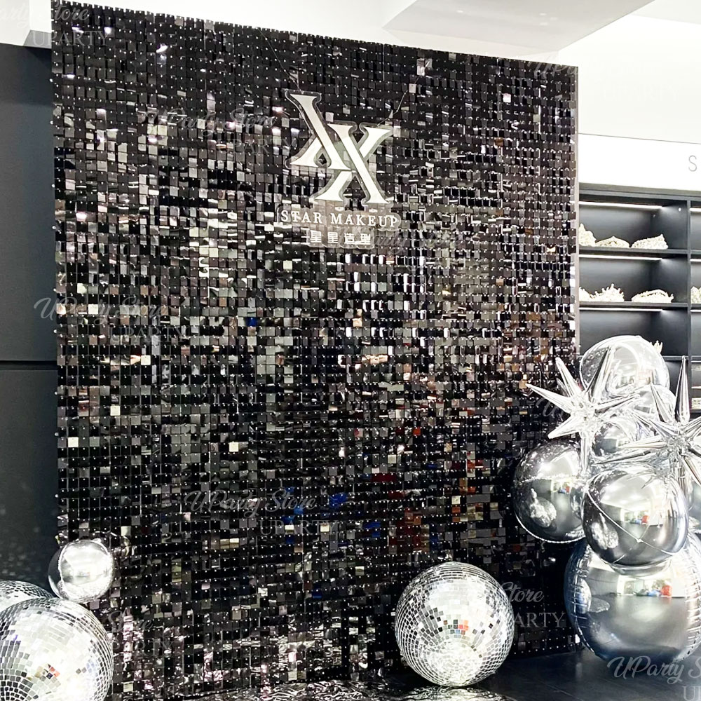 Sequin Fabric Panel - Schwarzer schimmernder Wandhintergrund, 12/16/24 Stück, glitzernde,